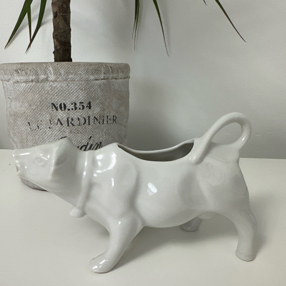 White Porcelain Cow Creamer 6" Rustic Country Farmhouse Chic
